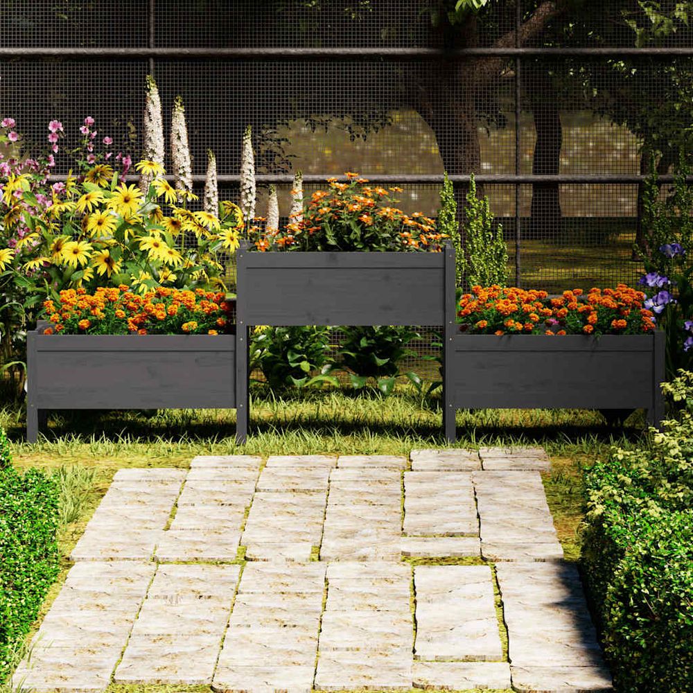 Grande jardinière surélevée en bois de pin massif 245.5 cm gris