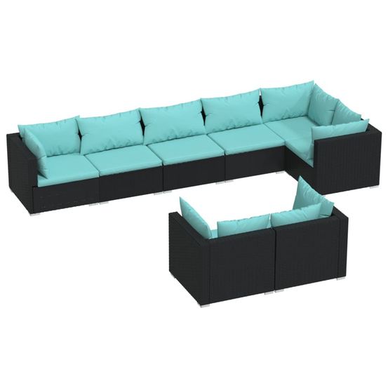 Salon de jardin 8 pcs avec coussins noir résine tressée