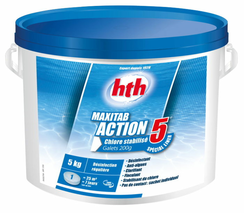Chlore multiaction - hth maxitab - 5 action spécial liner galets 200 g. -