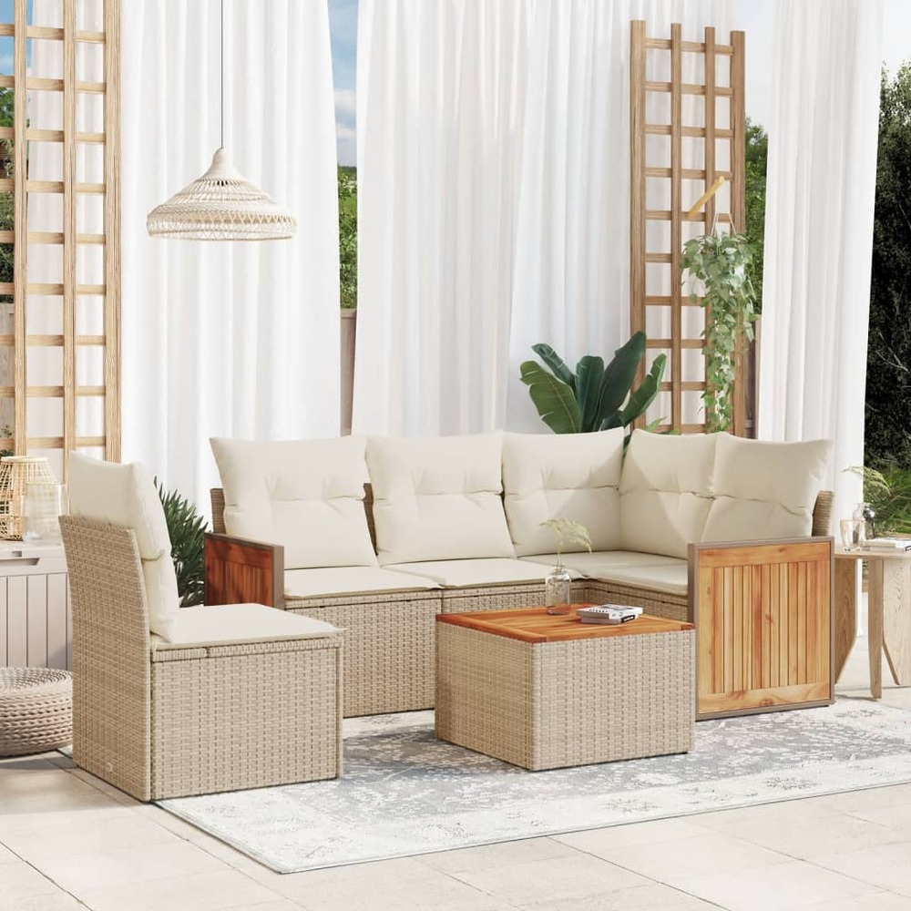 Salon de jardin avec coussins 6 pcs beige résine tressée
