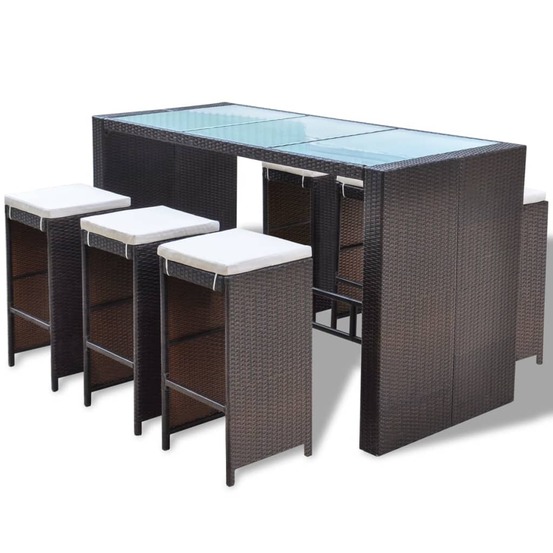 Ensemble de bar de jardin 7 pcs coussins résine tressée marron