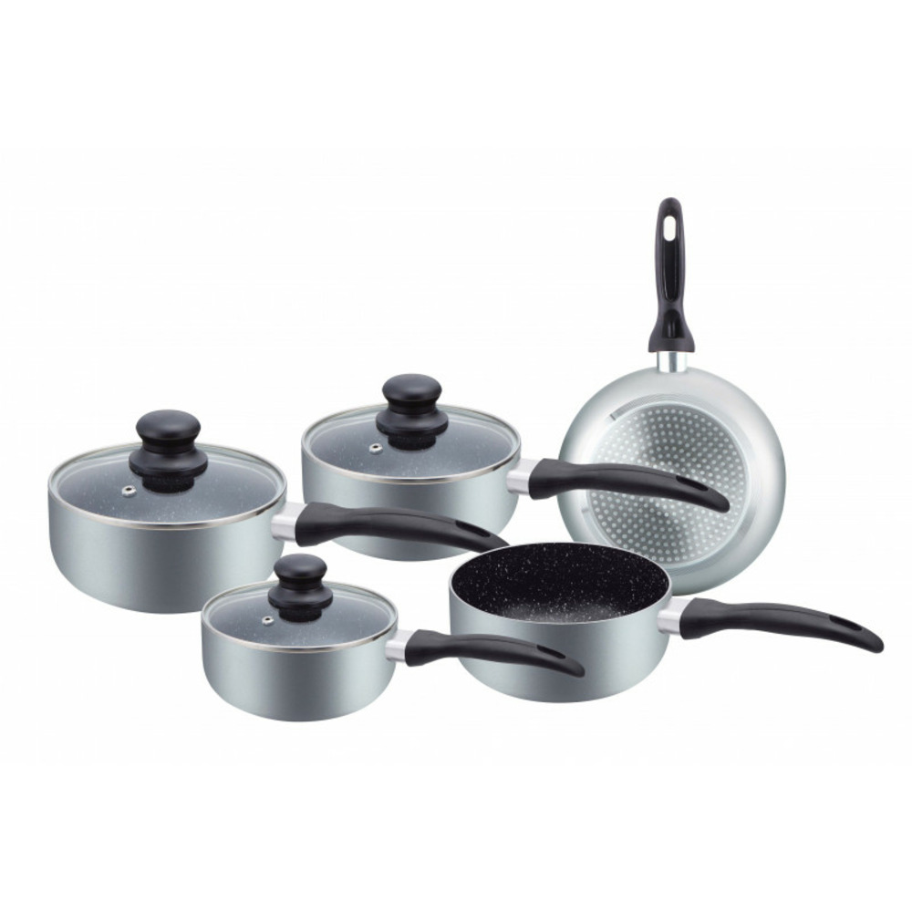 Herzberg hg-5003sl : batterie de cuisine en marbre 8 pièces - argent