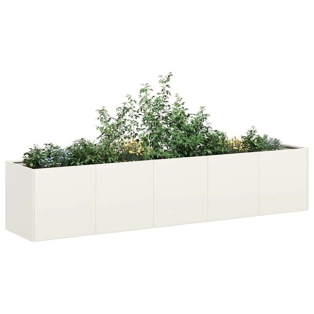 Jardinière rectangulaire en acier pour jardin et terrasse blanc 200x40x40 cm