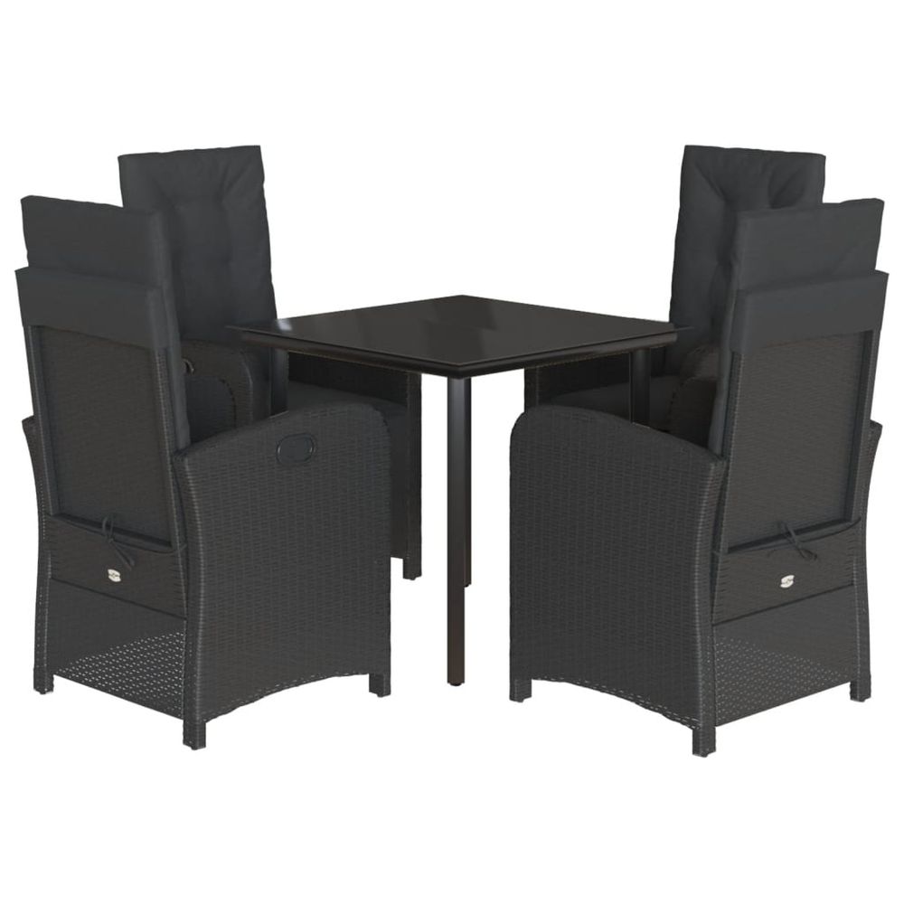 Ensemble à manger de jardin coussins 5pcs noir résine tressée