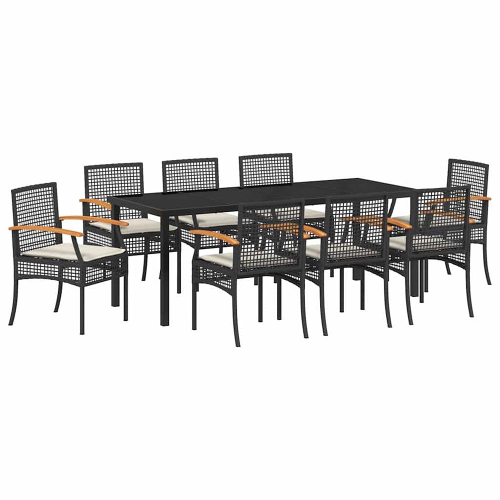 Ensemble de salle à manger pour jardin 9 pc noir rotin