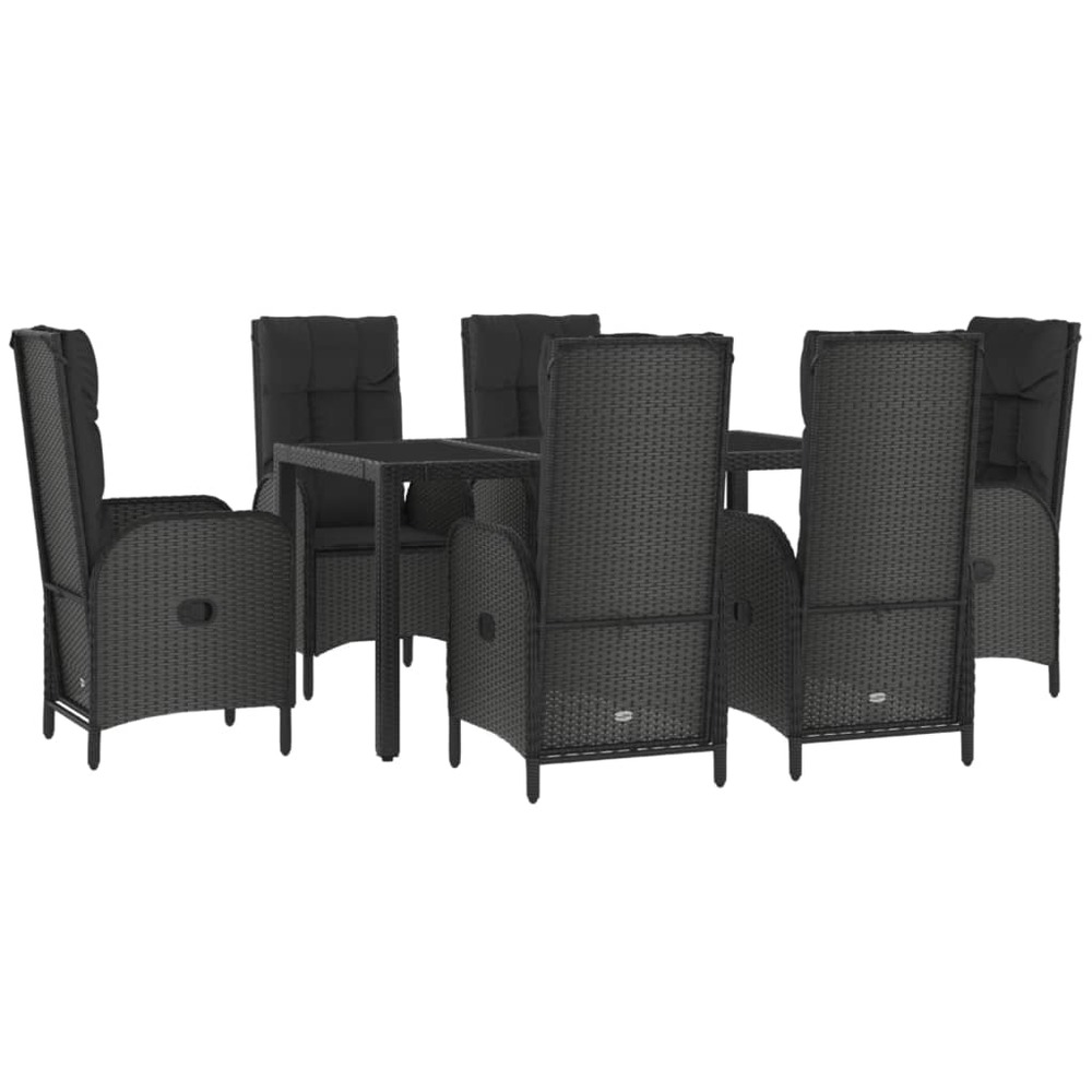 Mobilier à dîner de jardin et coussins 7 pièces noir et gris rotin