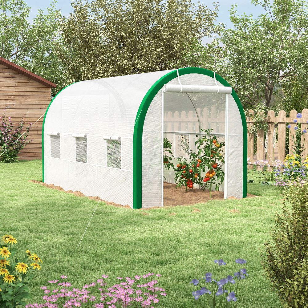 Serre tunnel acier galvanisé 3,58 x 2,10 x 2,10 m blanche potager ventilation - comfortxl outdoor living