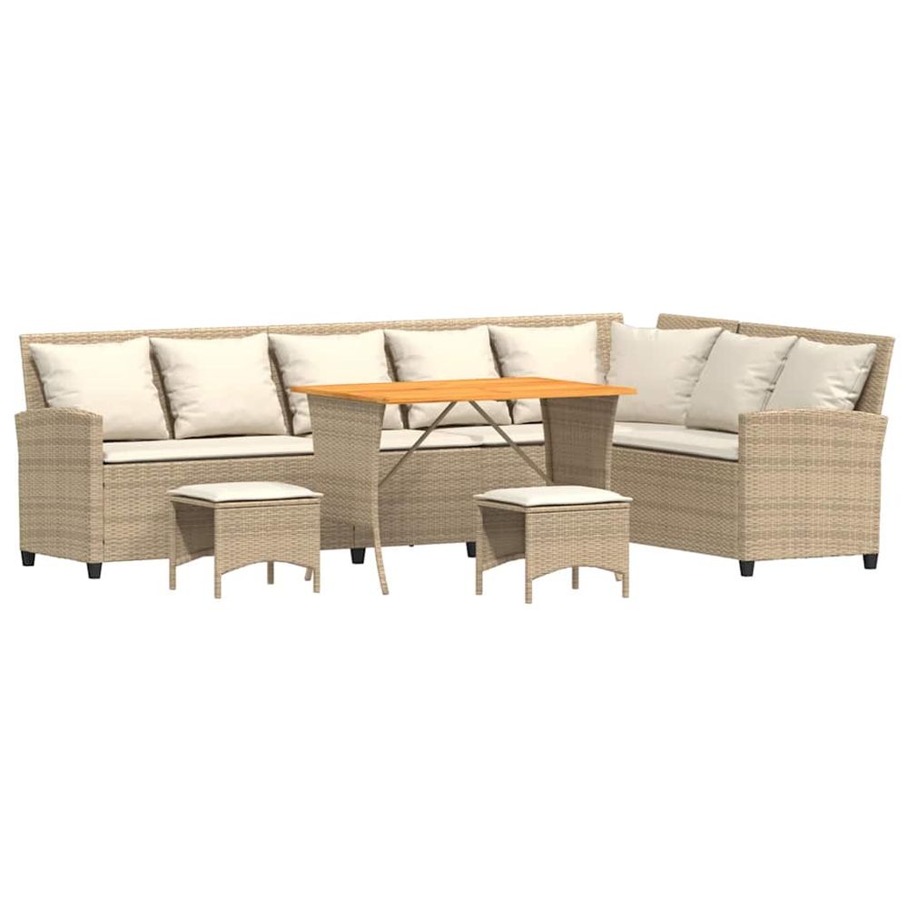 Salon de jardin avec coussins forme de l 4 pcs beige polyrotin