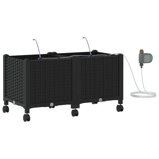 Porte-plante de jardin avec irrigation et roues 2 pc noir pp