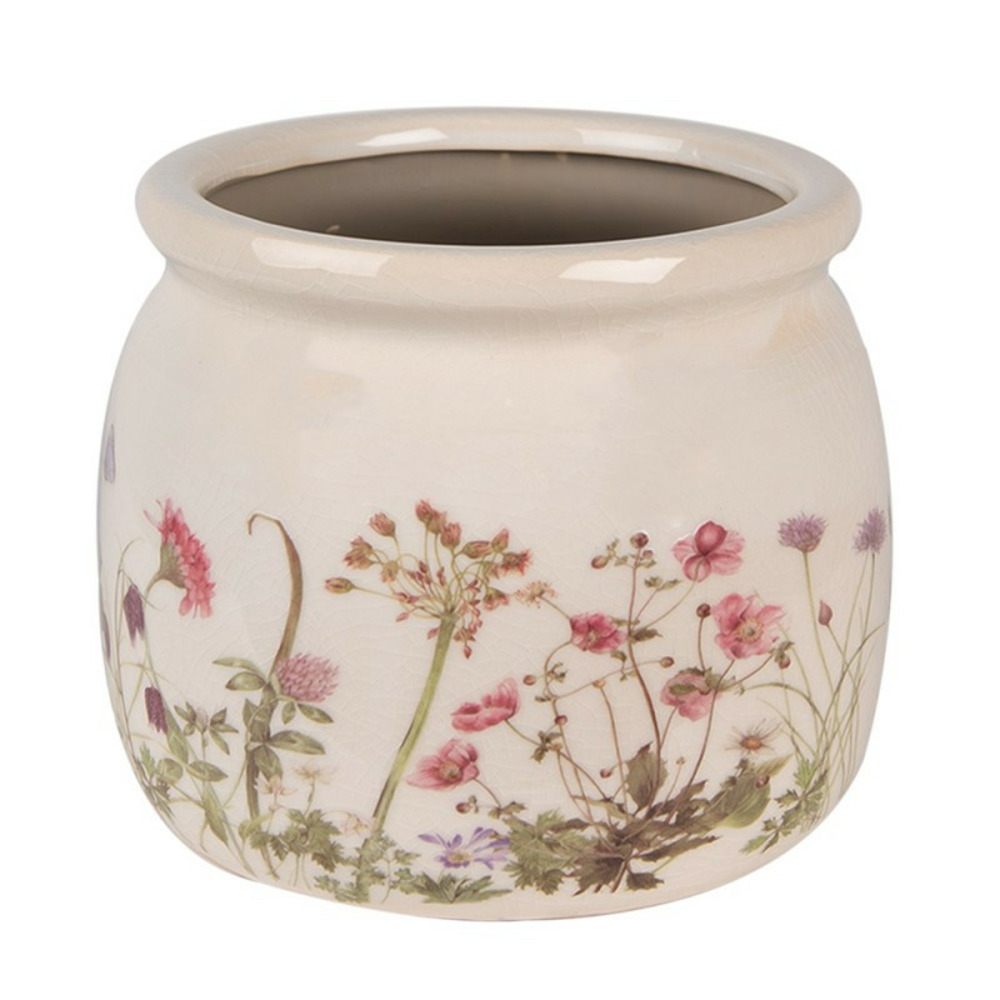 Pot de fleurs rond céramique rose beige 16x16x13cm