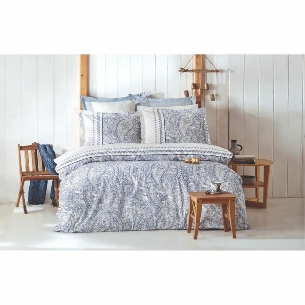 Parure de lit - housse de couette 220 x 240 + 2 taies d'oreiller 60 x 60 coton renforcé - bleu