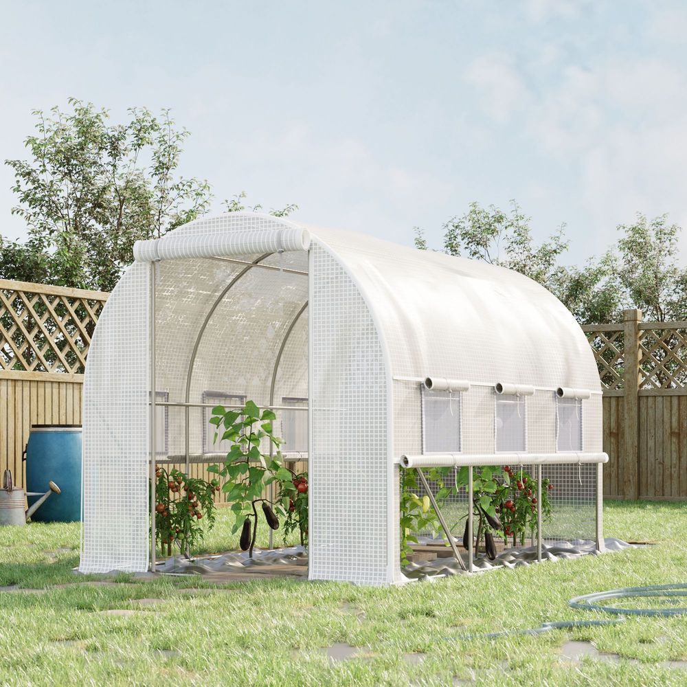 Serre tunnel de jardin acier pe anti-uv blanc 295 x 200 x 200 cm porte zippée - comfortxl outdoor living