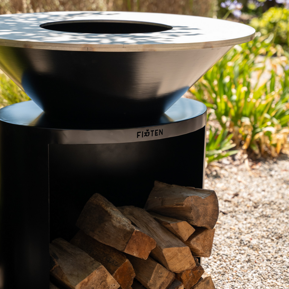 Firten brasero ellipse 80 cm noir thermolaqué plaque inox