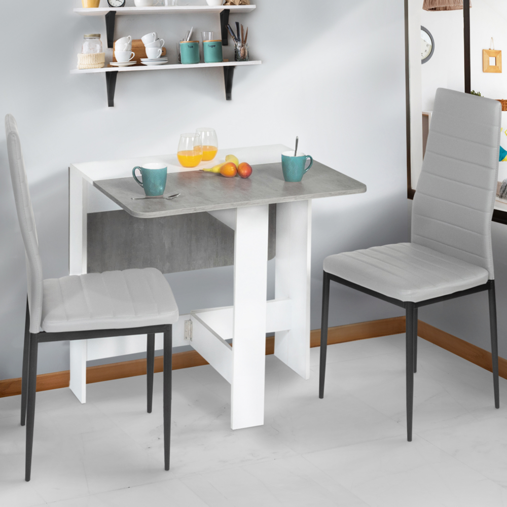 Table console pliable edi 2-4 personnes blanche plateau effet béton 103 x 76 cm