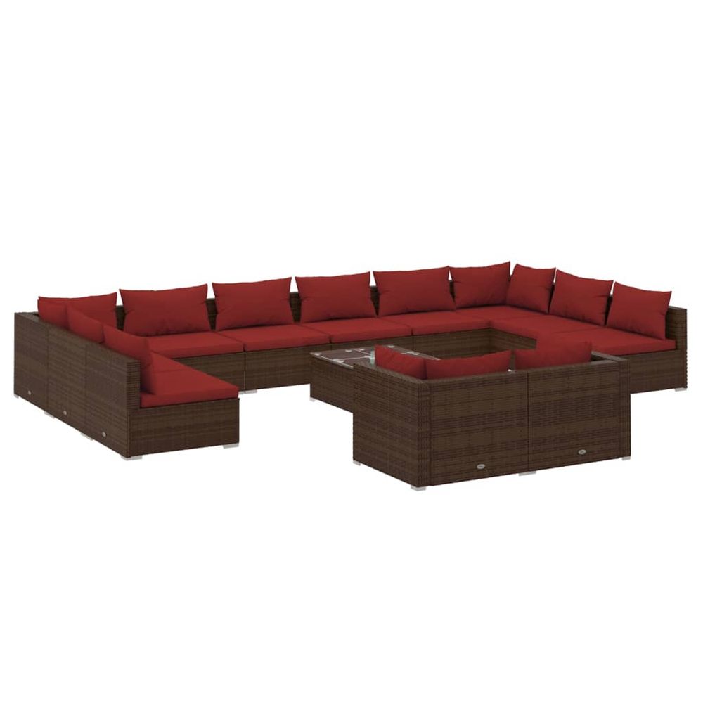 Salon de jardin 13 pcs avec coussins marron résine tressée