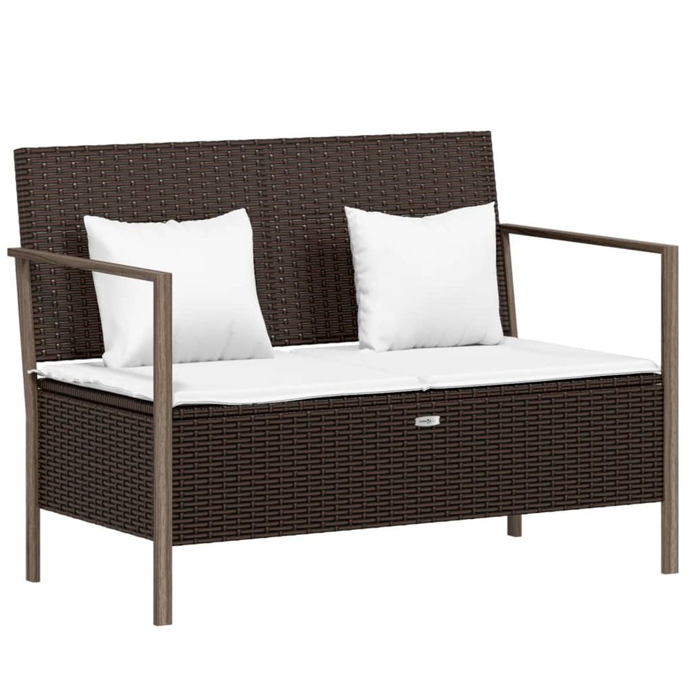 Banc de jardin à 2 places avec coussins marron résine tressée
