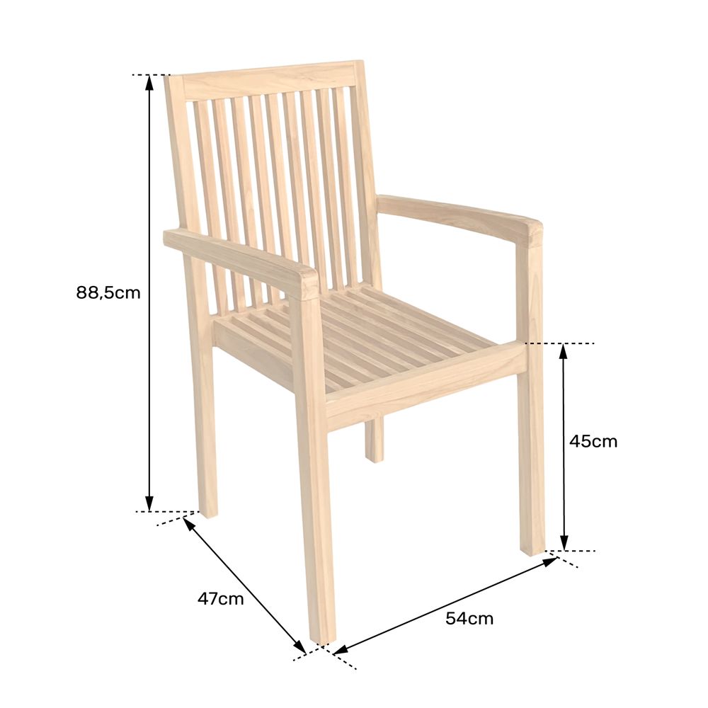 Lot de 4 chaises de jardin java empilables en teck massif