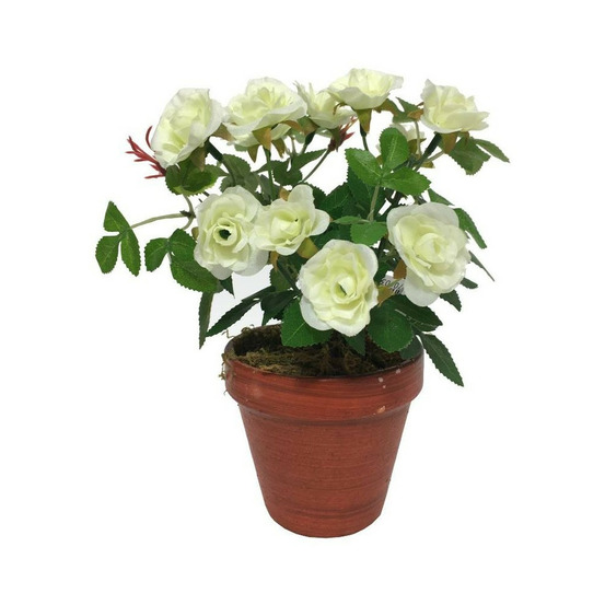 Rosier plante fleur artificielle extérieur cimetière tissu blanc 23cm