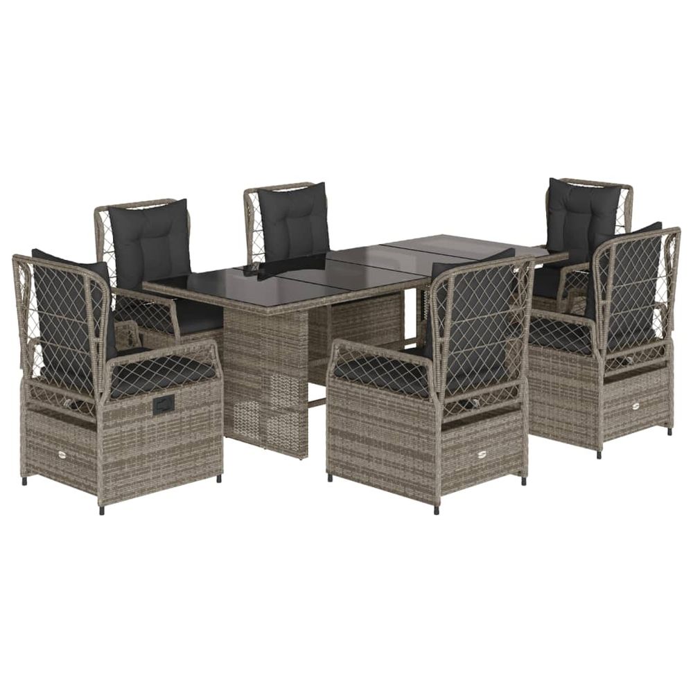 Ensemble à manger de jardin et coussins 7 pcs gris rotin