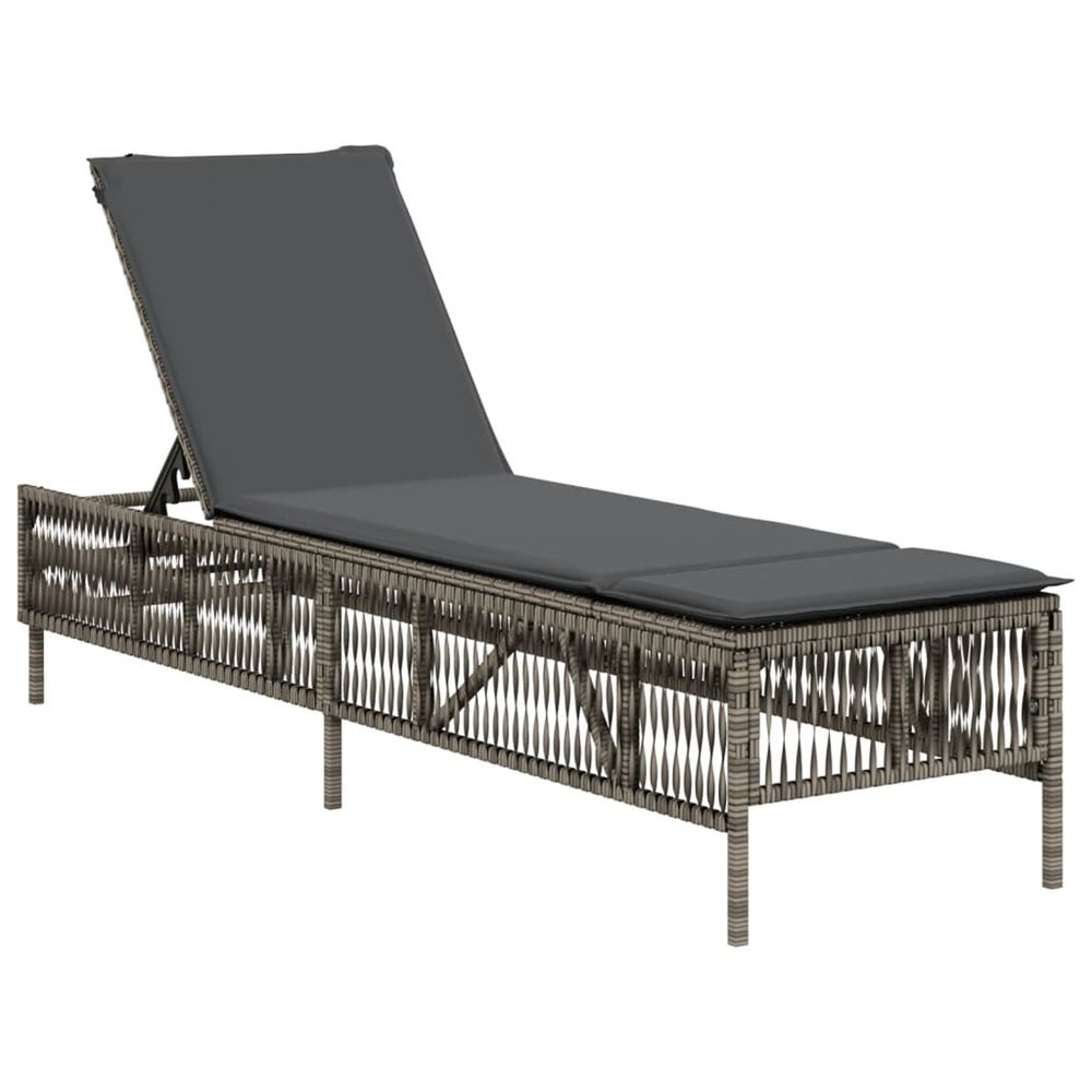 Chaise longue avec coussin gris résine tressée bain de soleil