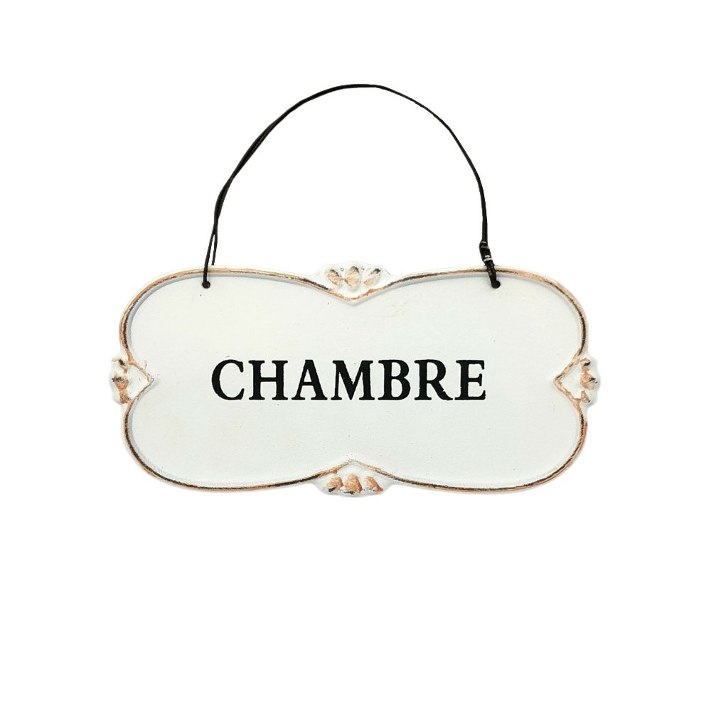 Plaque de porte décorative vintage chambre fer blanc noir 22x10cm
