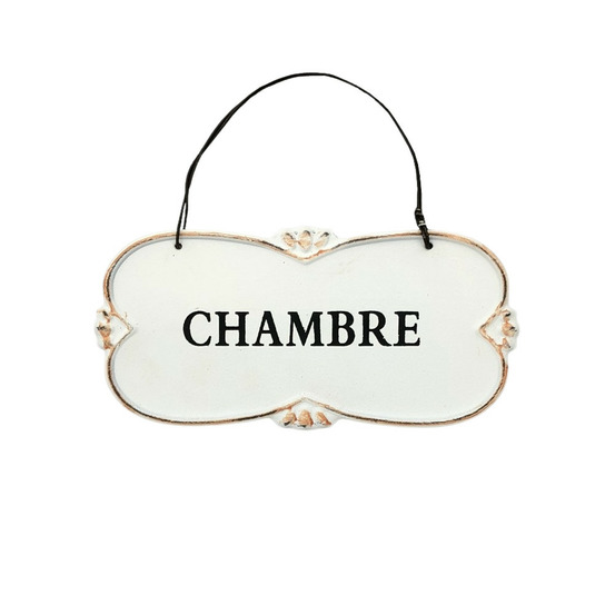 Plaque de porte décorative vintage chambre fer blanc noir 22x10cm
