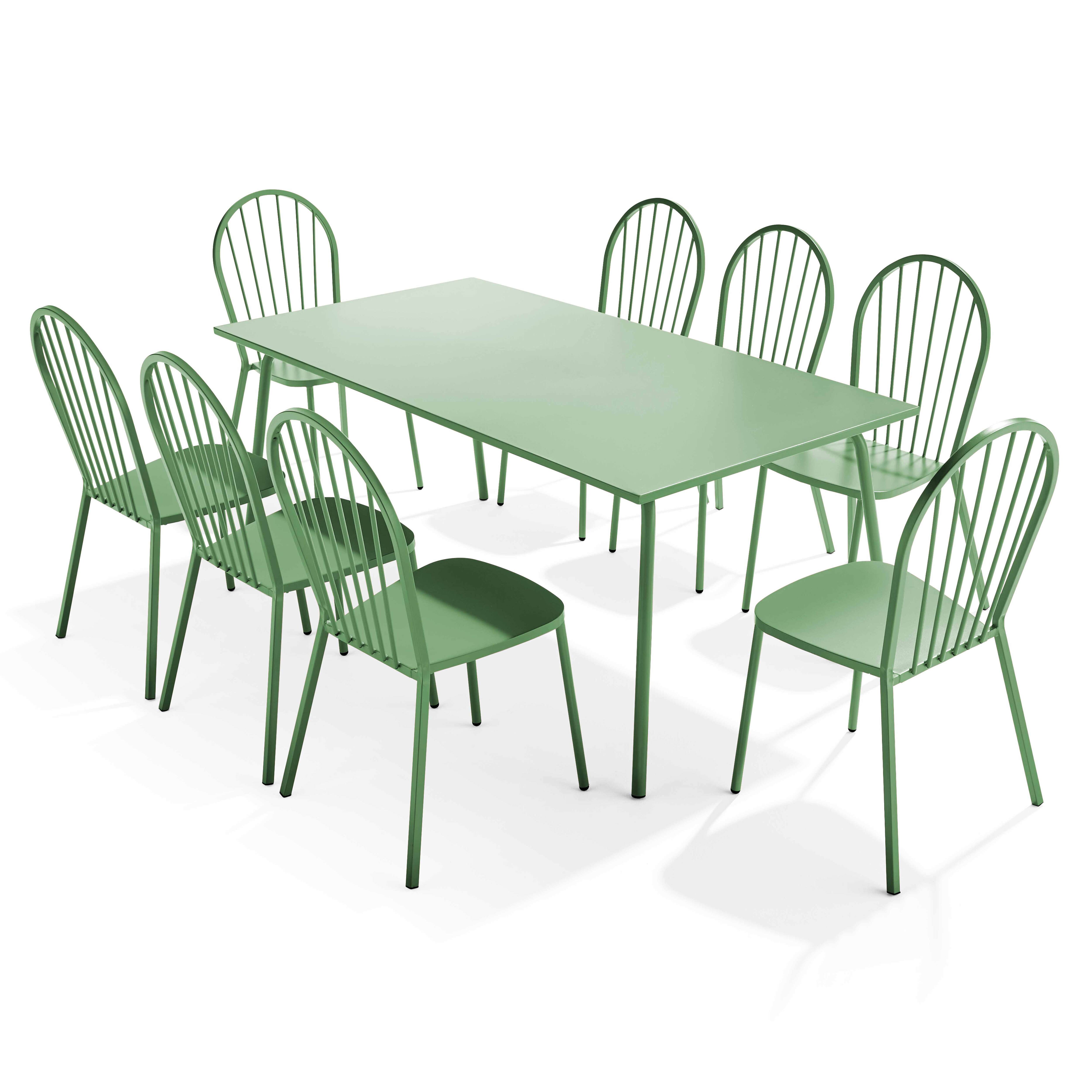 Ensemble table de jardin et 8 chaises bistrot en acier vert cactus