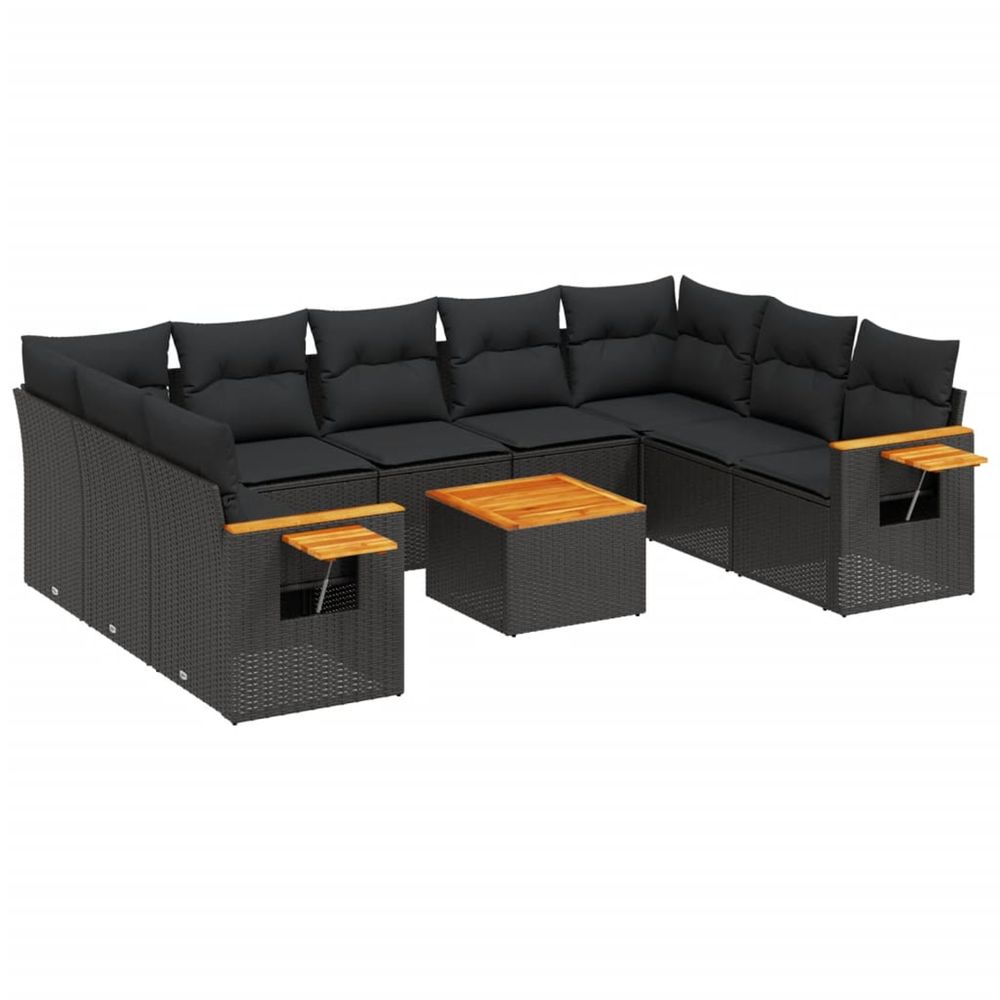 Salon de jardin 10 pcs avec coussins noir résine tressée