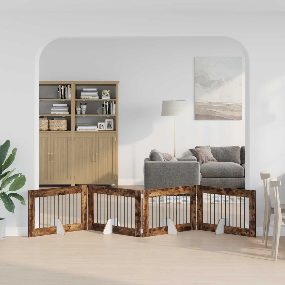 Barrière pliable chien bois d'ingénierie intérieur sécurité chêne fumé 401x60cm