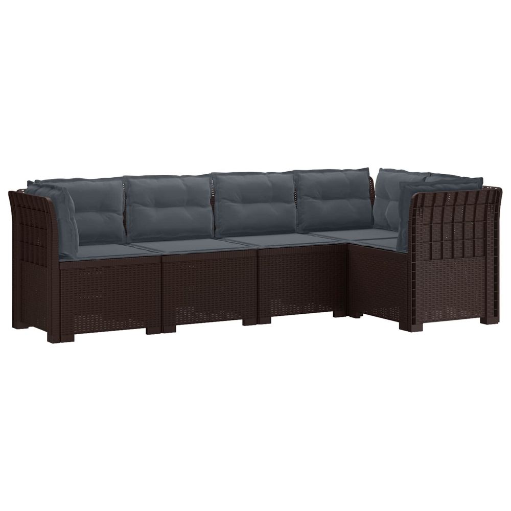 Canapé de jardin 5 places avec coussins aspect rotin pp marron