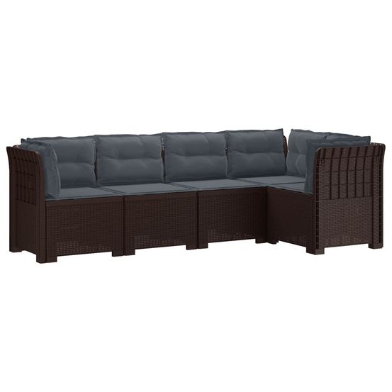 Canapé de jardin 5 places avec coussins aspect rotin pp marron