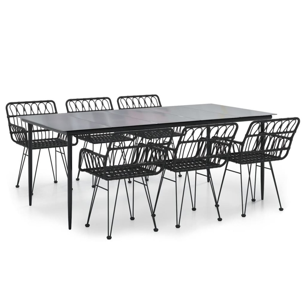 Ensemble à manger de jardin 7 pcs noir résine tressée