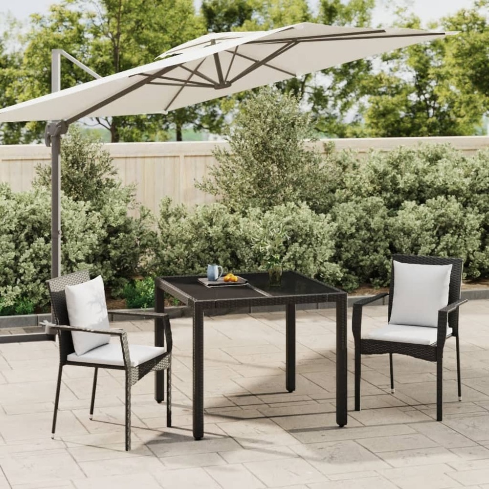 Ensemble à manger de jardin avec coussins 3 pcs noir