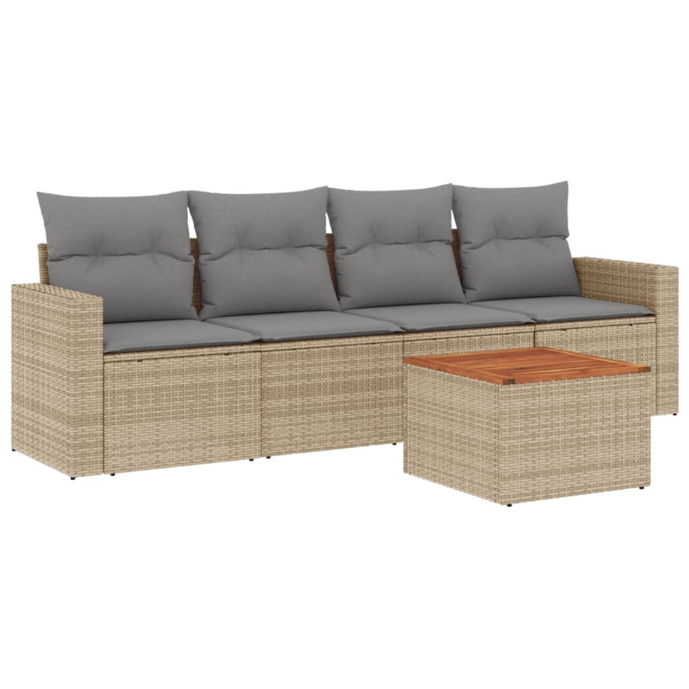 Salon de jardin avec coussins 5 pcs beige résine tressée