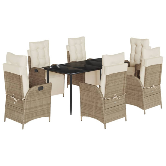 Ensemble à manger de jardin et coussins 7 pcs beige poly rotin