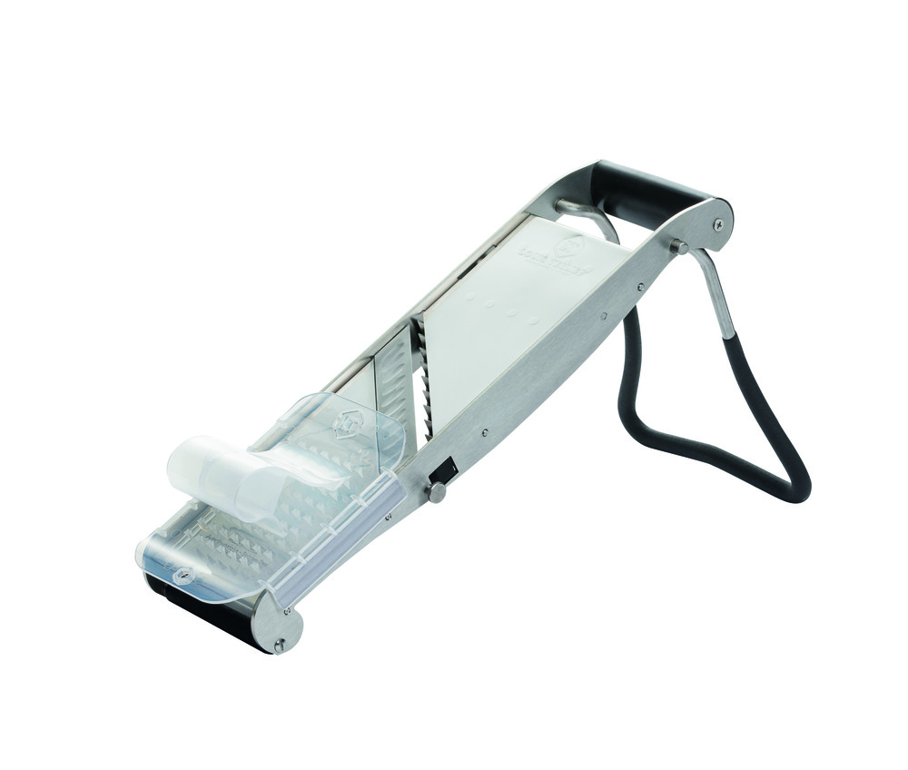 Mandoline inox compact pro + 2 blocs effileurs 2 et 10 mm + poussoir - louis tellier