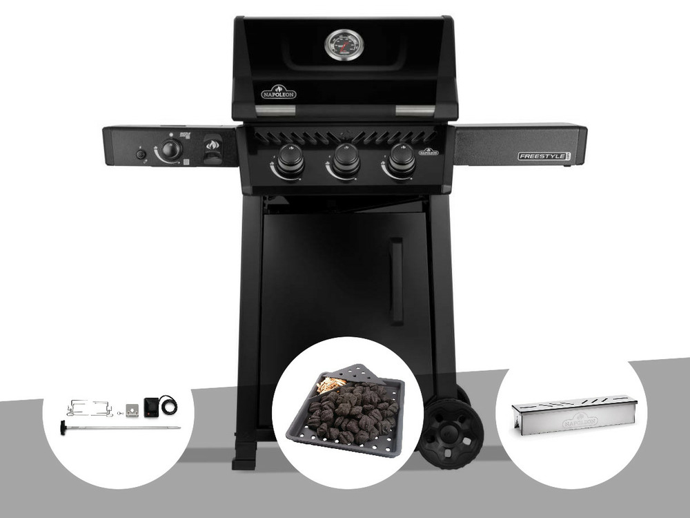 Barbecue gaz freestyle 365 noir pro 3 brûleurs + 1 bruleur sizzle zone + rôtisso