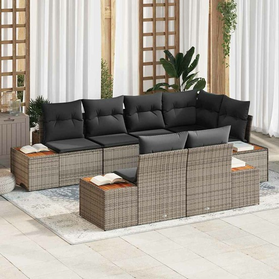 Ensemble de canapé de jardin avec coussin 7 pcs gris polyrotin