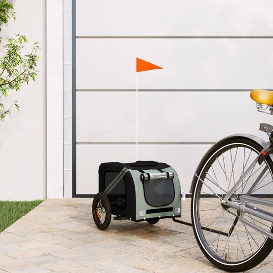 Remorque vélo chien en tissu oxford pour transport sécurisé gris et noir