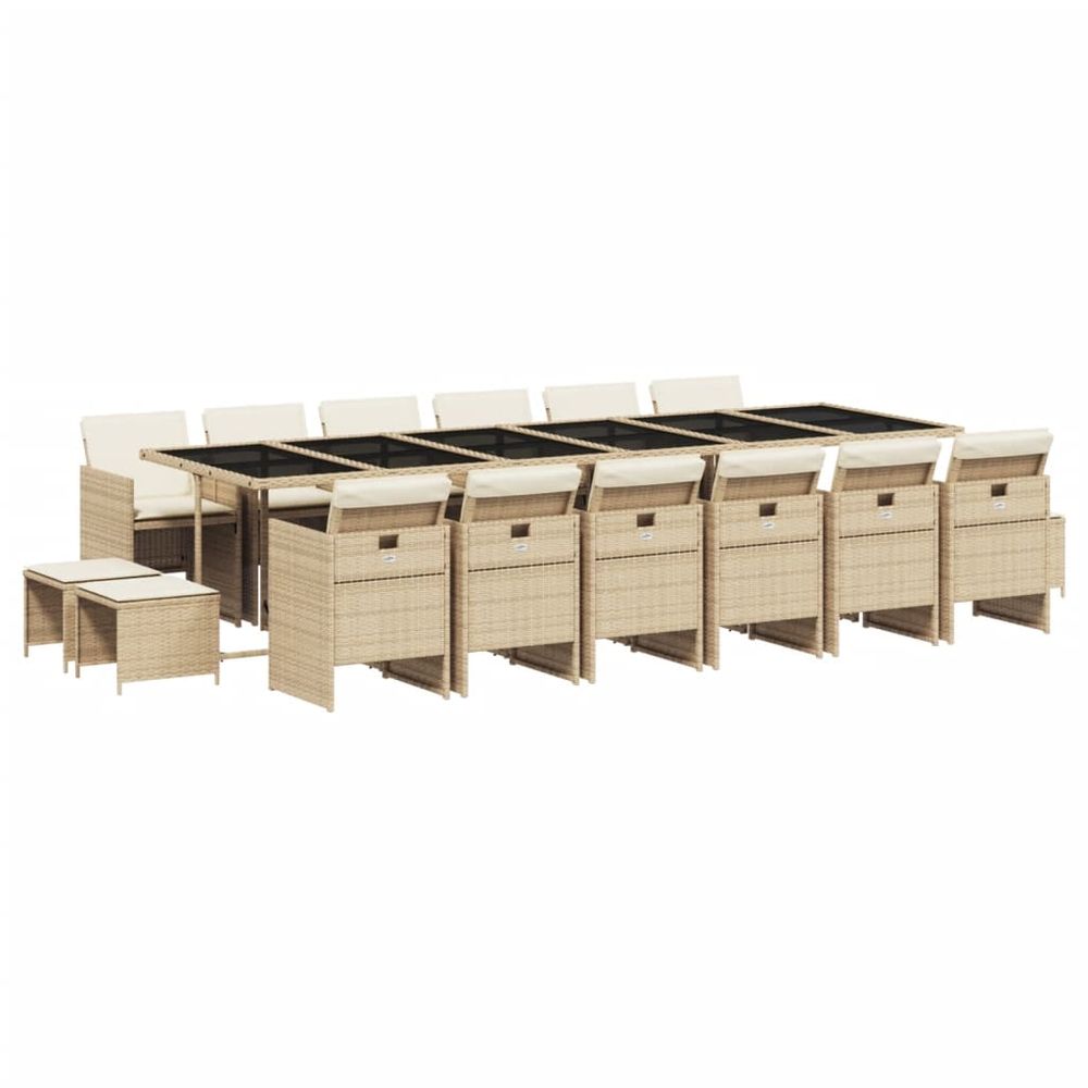 Ensemble à manger de jardin et coussins 17 pcs beige
