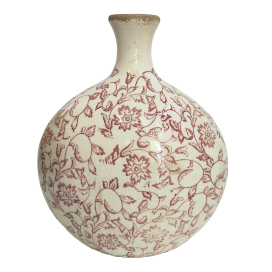 Jarre vase en céramique beige et bordeaux 27 x 17.5 x 33 cm