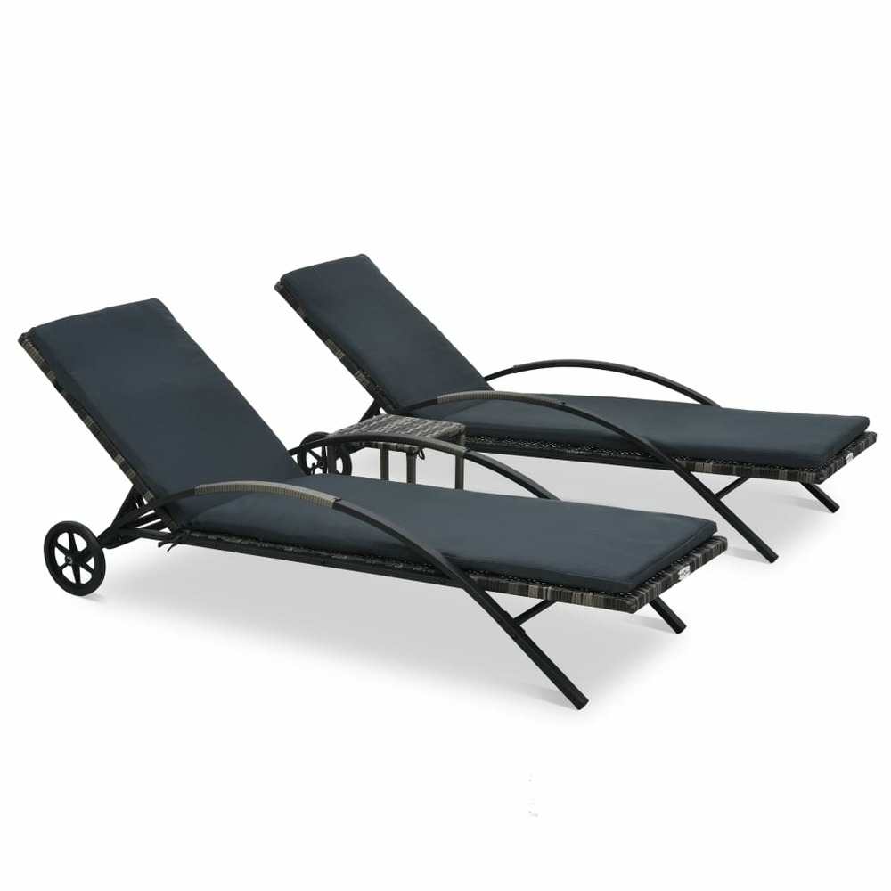 Lot de deux chaises longues transat 200 cm avec table résine tressée anthracite