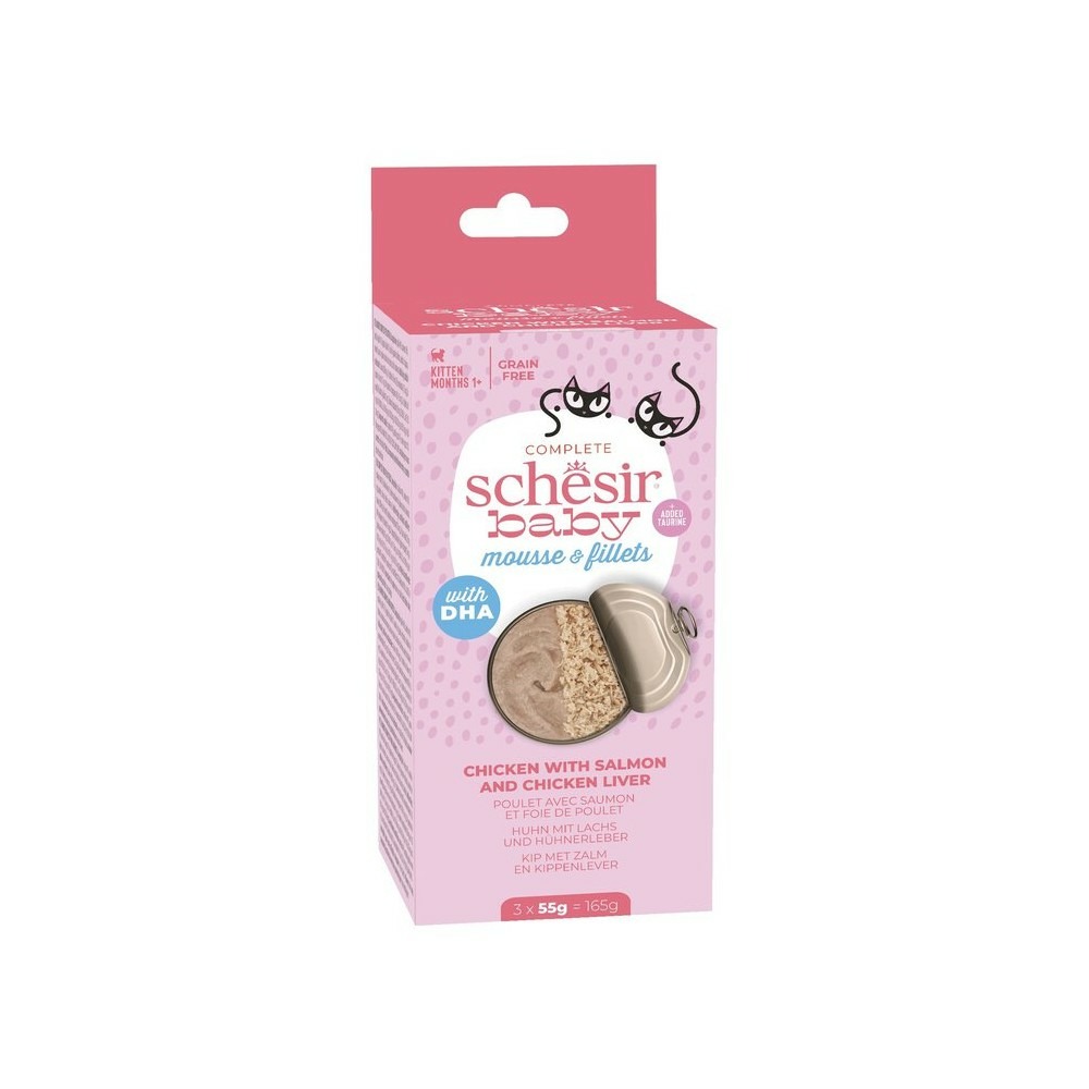 Pâtée chaton - baby mousse et filet poulet/saumon - schesir 3x55 g