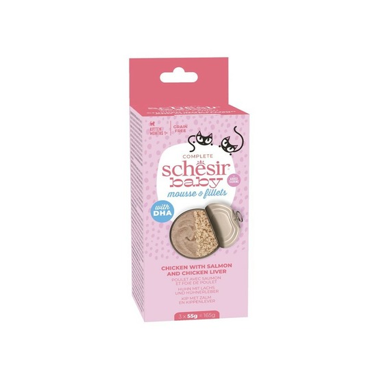 Pâtée chaton - baby mousse et filet poulet/saumon - schesir 3x55 g