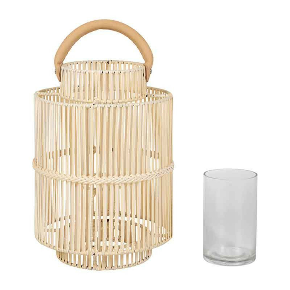 Lanterne d'extérieur pasil osier blanc cuir de vache 31x45cm