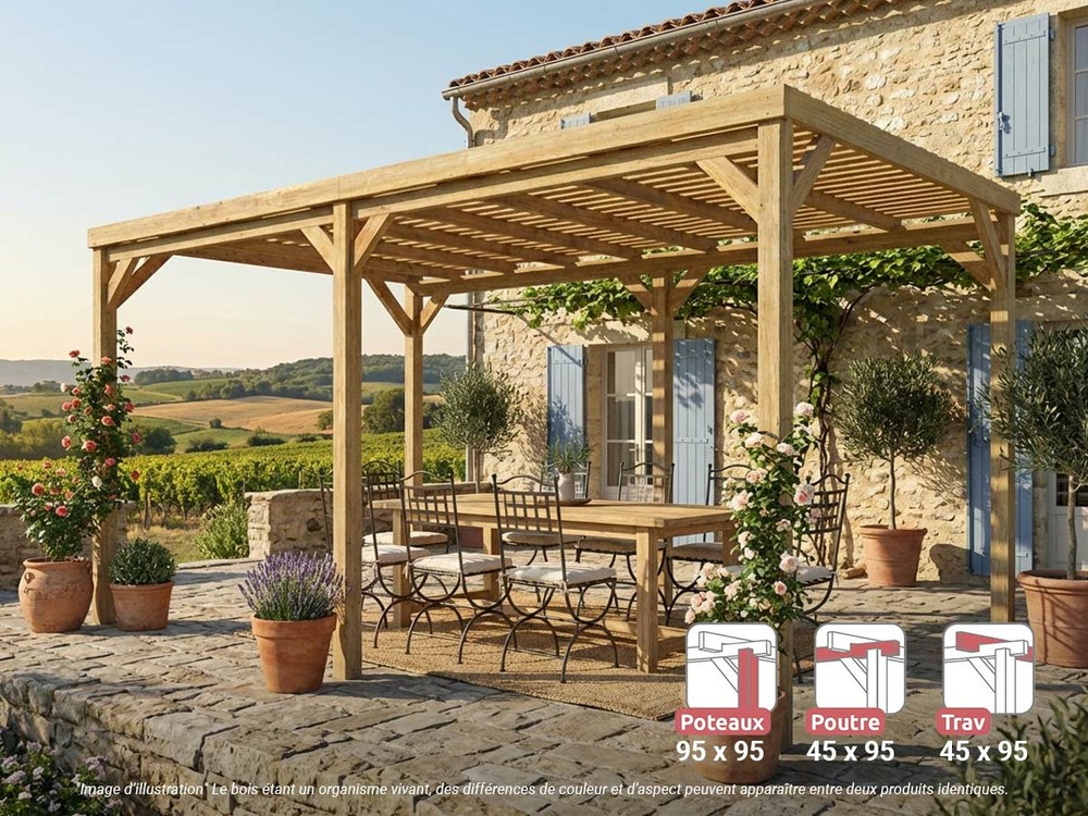 Pergola en bois toulouse avec toit semi-ouvert 600 x 300 cm
