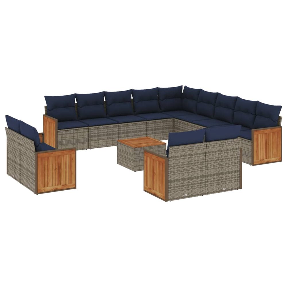 Ensemble de canapé de jardin 14 pcs avec coussins gris