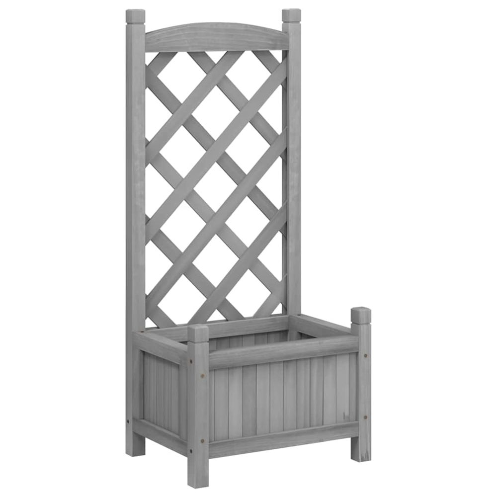 Jardinière d'extérieur avec treillis gris 40x30x90 cm bois massif de sapin