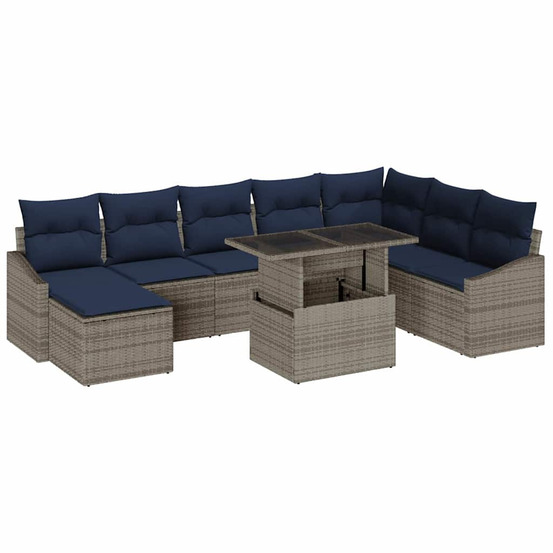Ensemble de canapé de jardin avec coussin 9 pcs gris et marine