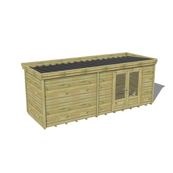 Abri de jardin bois pin traité autoclave 27mm - 6,49x2,14m / 14m2 - bac acier - plancher bois